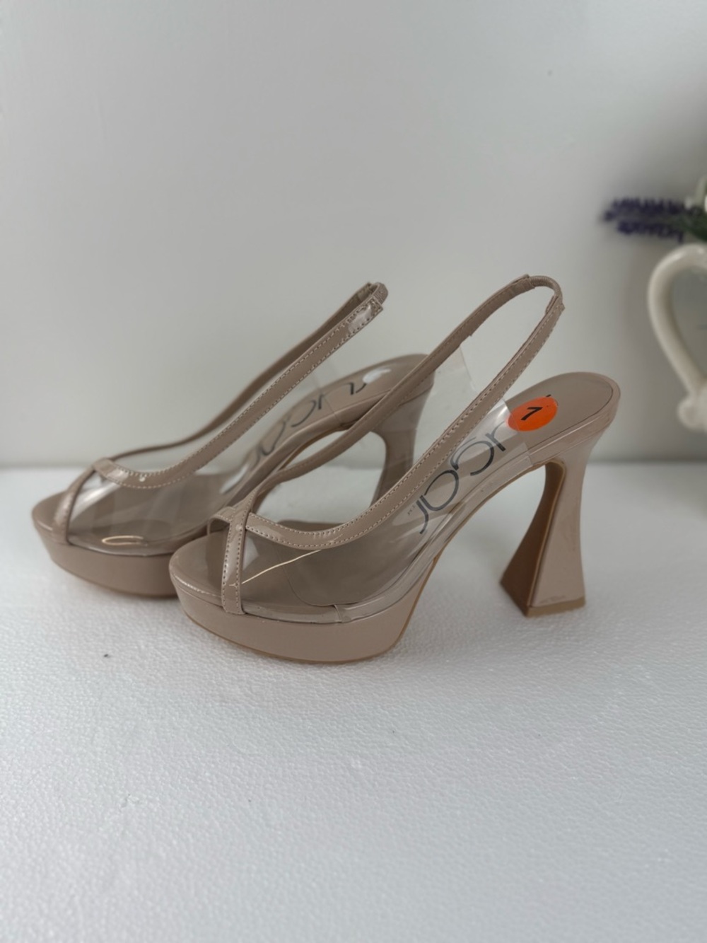 Nude Clear Slingback Platform Heels